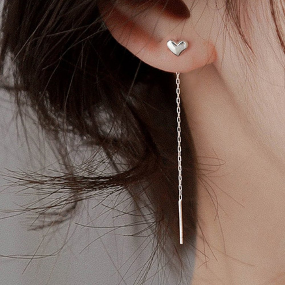 #NEW 925 Sterling Silver Heart Chain Drop Earrings